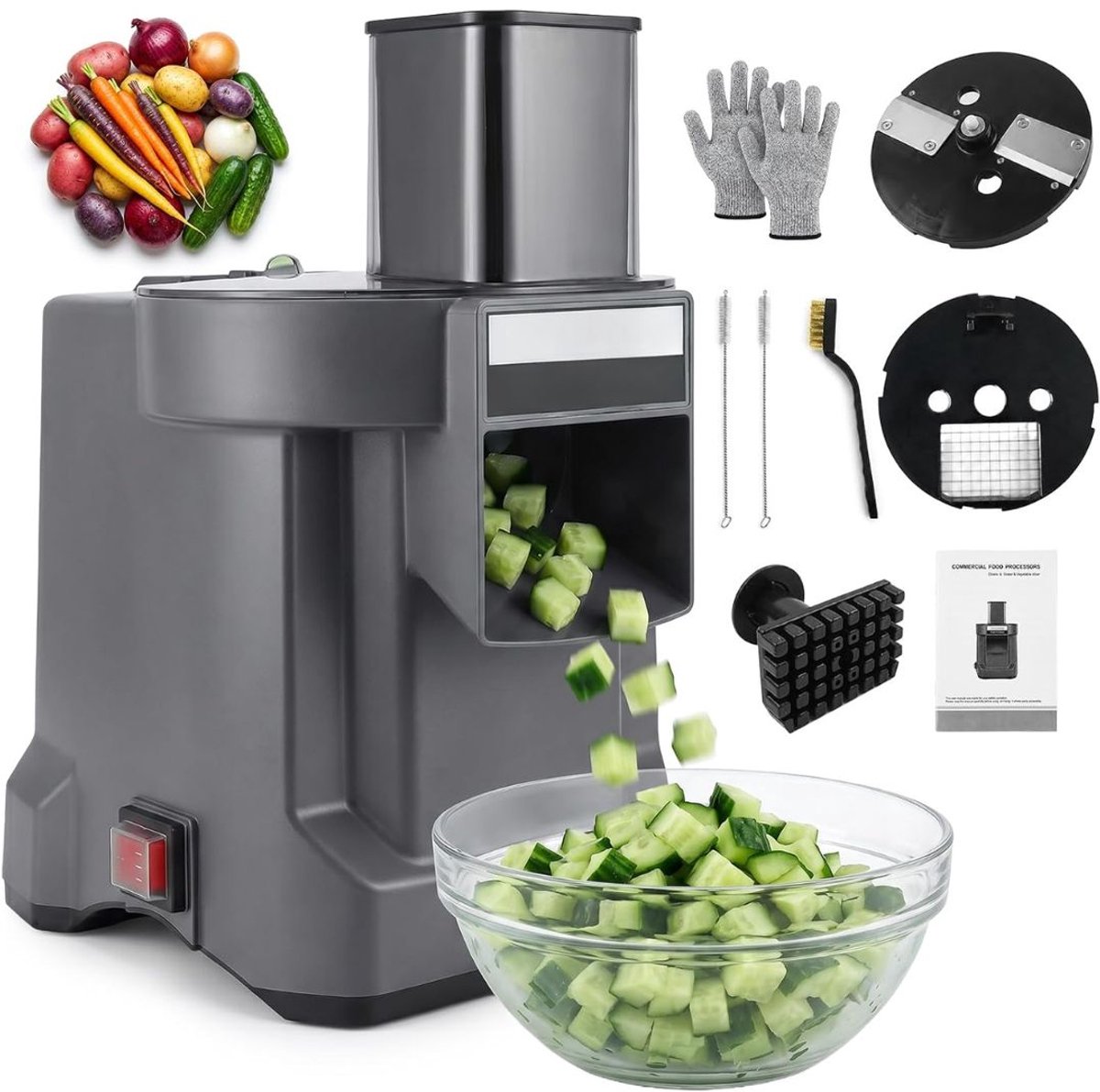 JCP® Groentensnijder Electrisch - Groentesnijder - Multifunctioneel - Zwart/Wit - 21cm x 22cm x 34cm