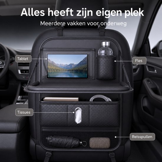 Auto Stoel Organizer met Tafeltje - 42 x 64 cm - Autostoel Organizer voor Tablet, Telefoon, Drank en Reisbenodigdheden - Ruimtebesparend Auto Accessoire - Zwart — afbeelding 5