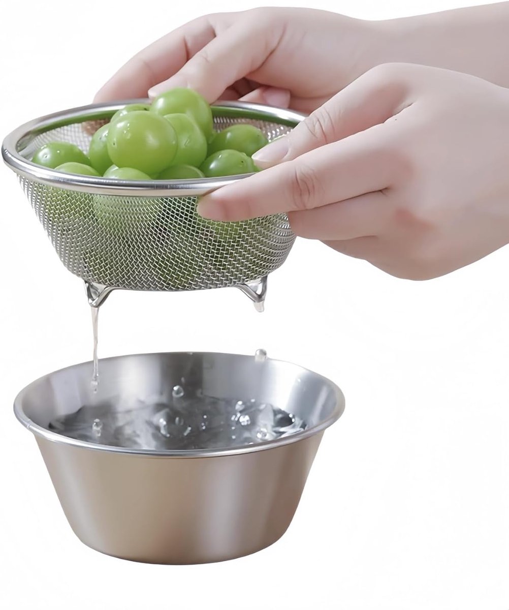 Zeef - Mini Zeef met Gaas - 304 RVS Kleine Fruitschaal - Vaatwasserbestendig - Diameter 14 cm - Zilver - 1 Stuk