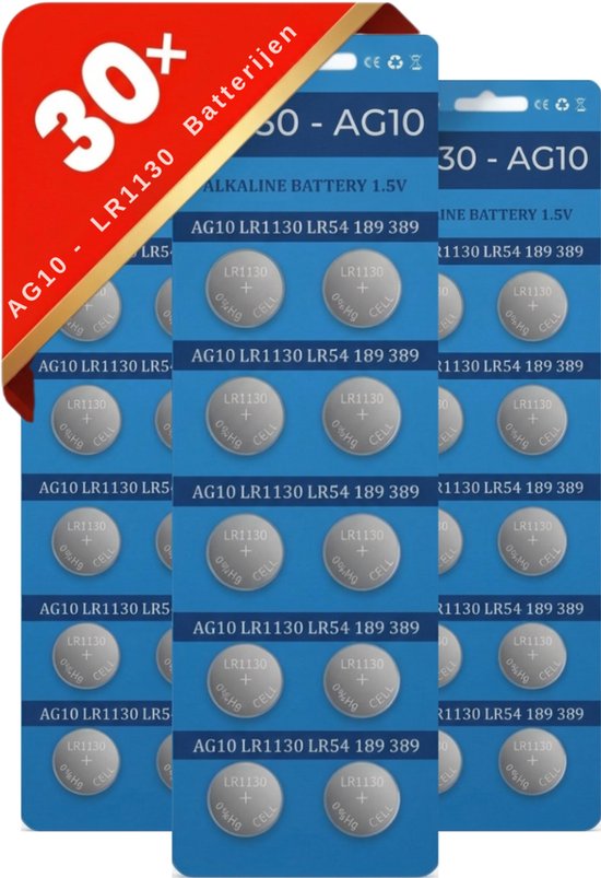 30 AG10 - LR1130 knoopcelbatterijen in verpakking