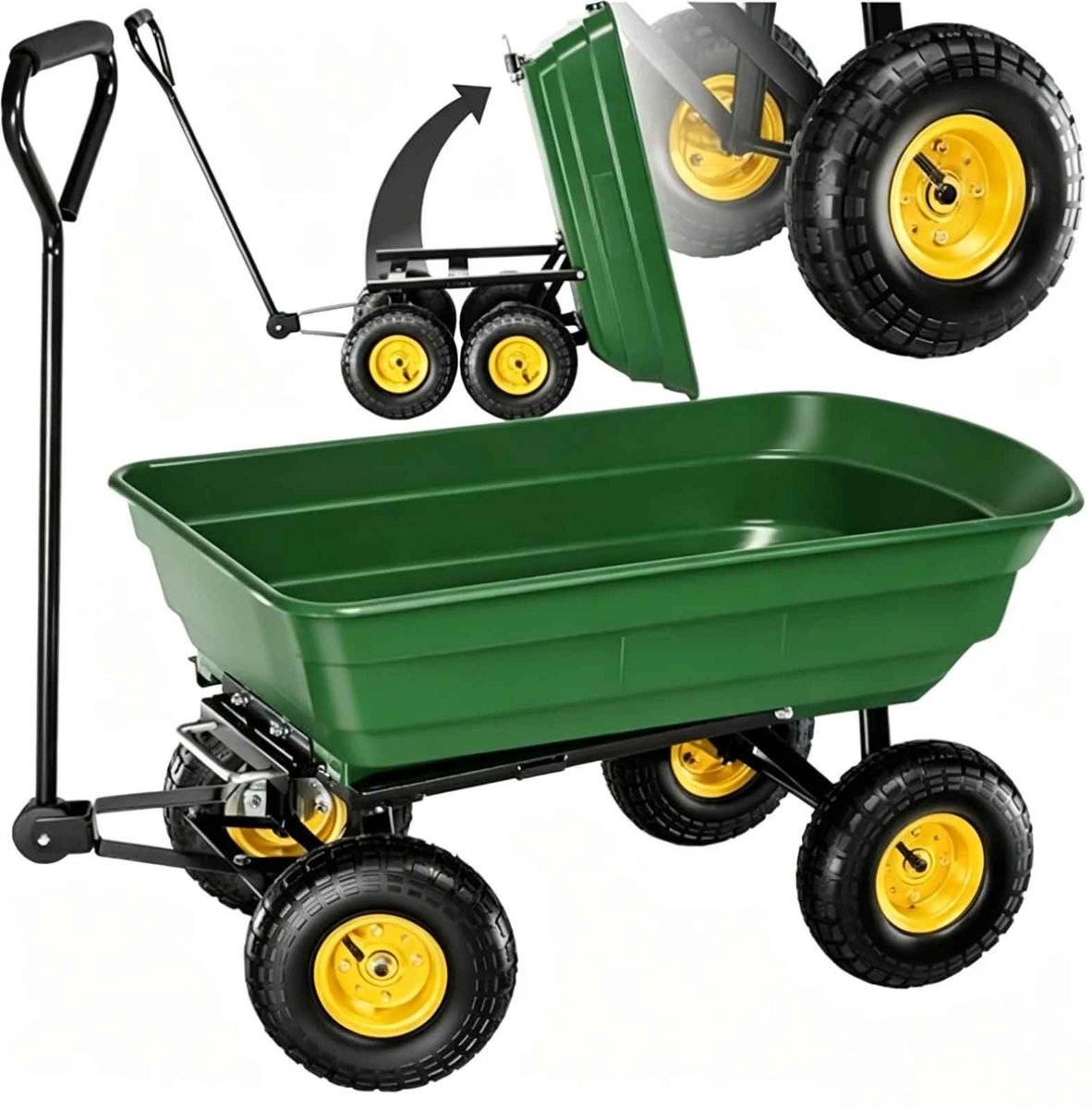 Casa Living Camping Kar - Bolderkar - 200KG Draagvermogen - Kantelbaar - 55 Liter Inhoud - 10 Inch Luchtbanden - Groen / Zwart