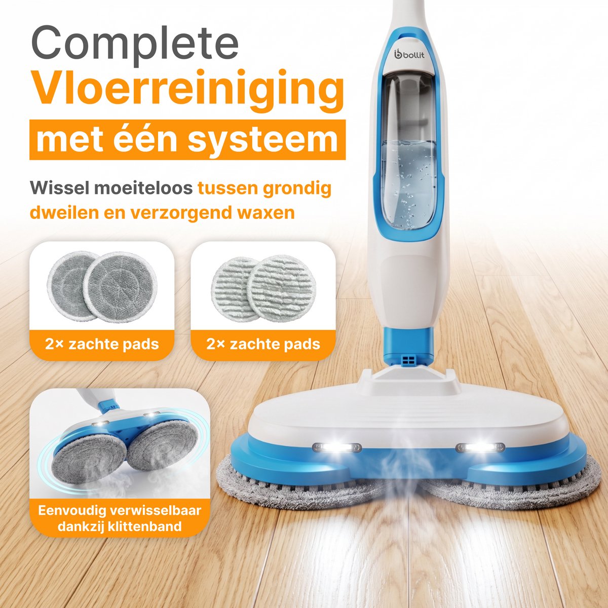 BOLLIT Elektrische Dweil & Stoomdweil 1500W - Dweilapparaat & Vloerreiniger - Stoomreiniger - Dweilsysteem - Elektrische Mop - Houten Vloer, Laminaat & Tegels – foto 2