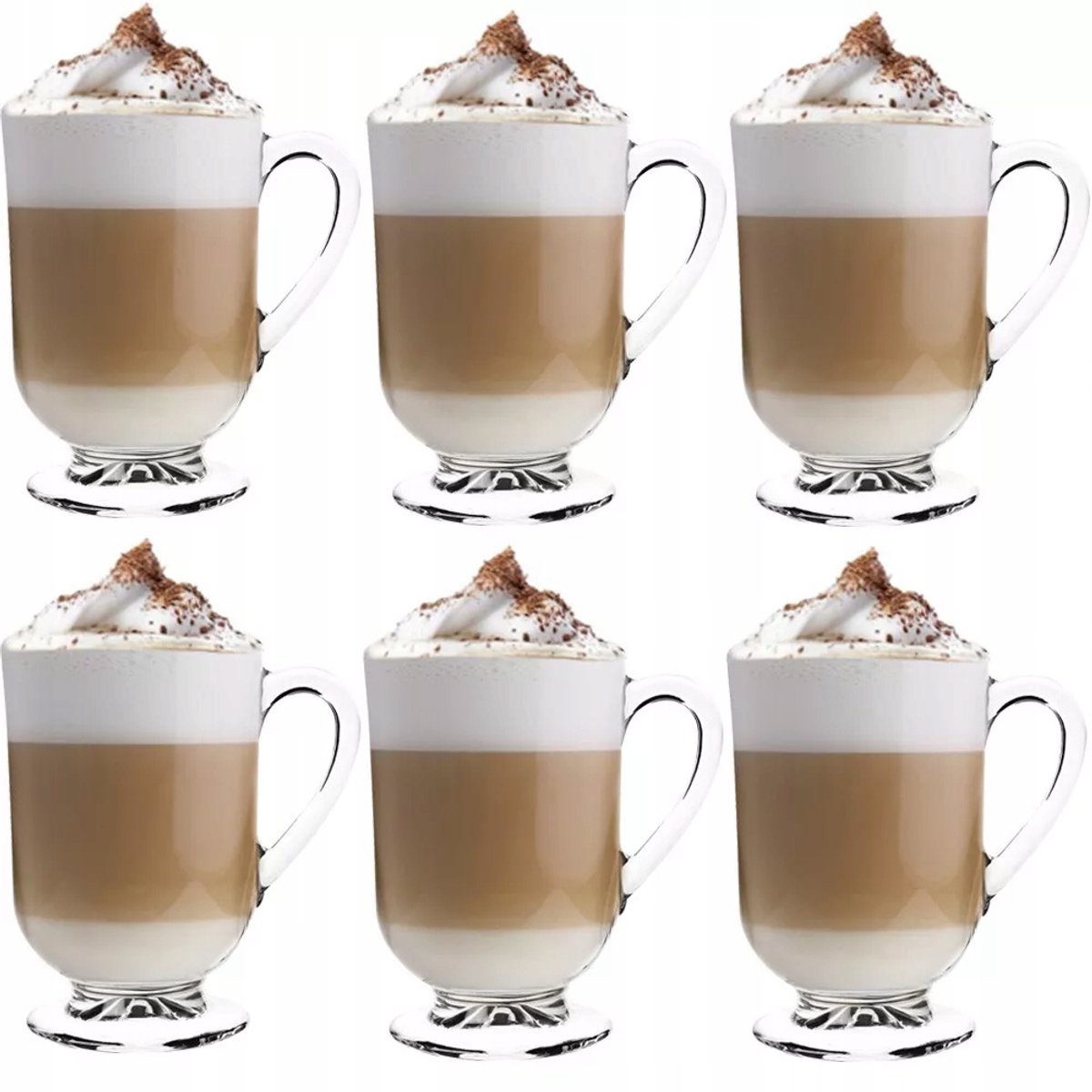 Set van 6 Latte Macchiato Glazen met Voet en Oor - 300 ml