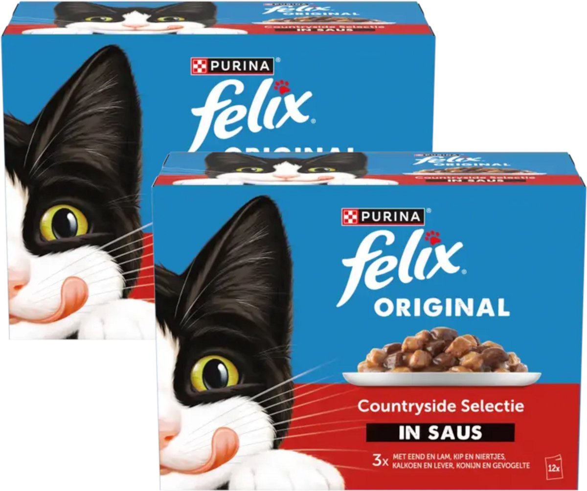 Felix Felix Original Countryside Selectie in Saus - Multipack - Katten Natvoer - 2040g (2x12x85g)