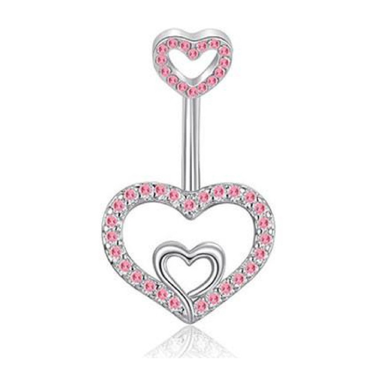 Navel Piercing | Hart | Zilverkleurig | Roze Steentjes