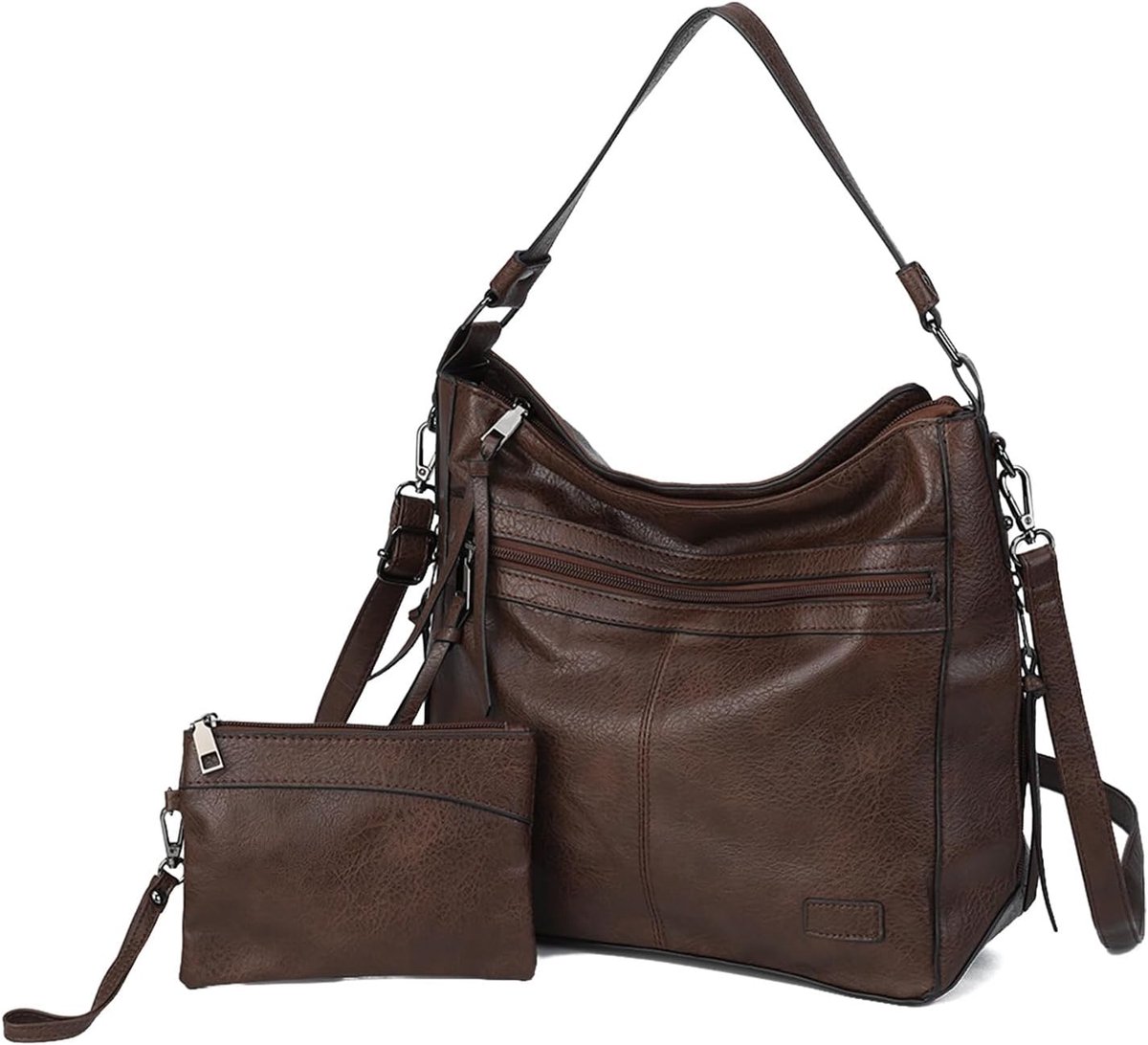 Gladdon Large Shoulder Bag Ladies PU Leather Handbags Large Capacity Shoulder Bag Retro Crossbody Bag (Coffee) Coffee - ShopVlot