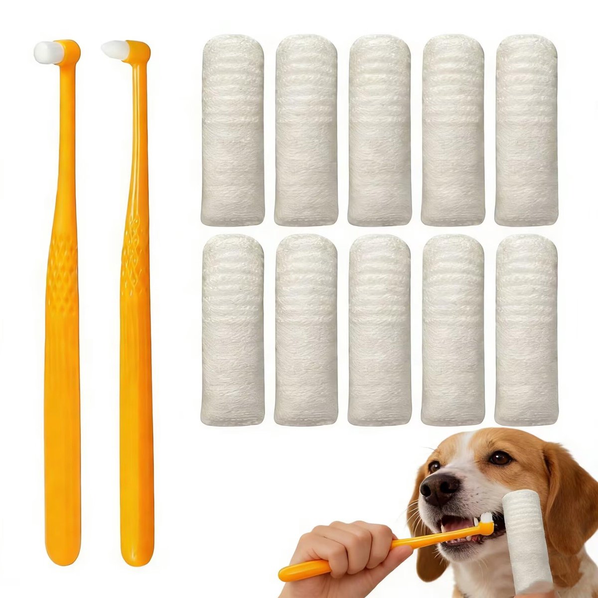 YAYNO Set van 12 tandenborstels voor honden, 10,360 graden, tandenborstel, hond, vinger, 2 ronde tandenborstels voor - ShopVlot