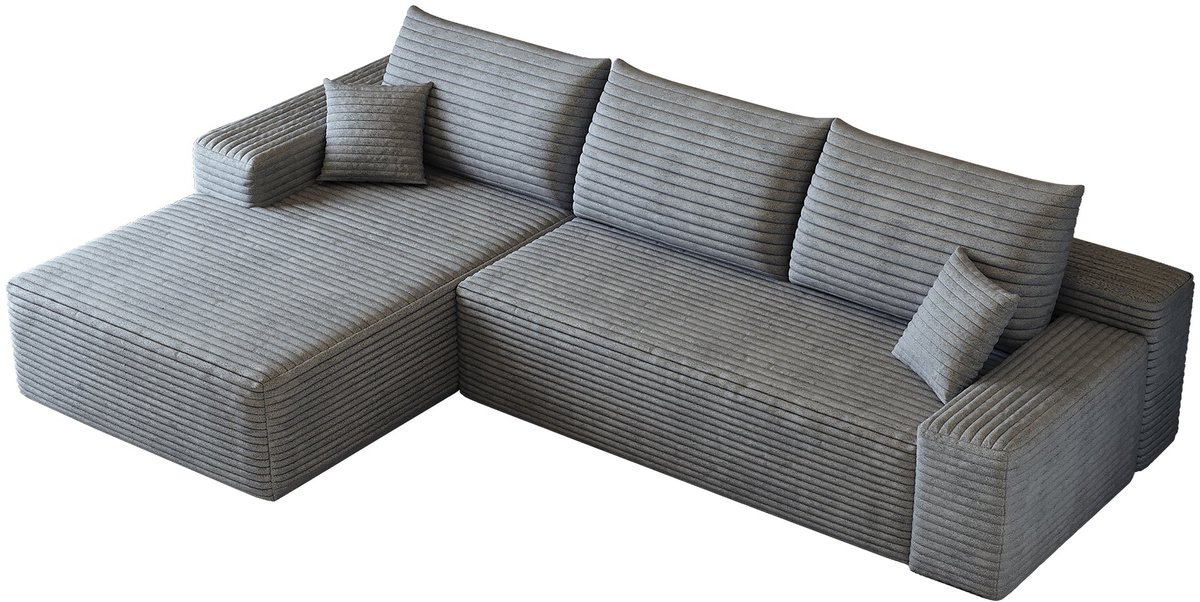 Merax Modulaire Hoekbank Driezits - 270 x 175 cm - Grijze Ribstof - Diepe Zit - Liggedeelte Links - Zonder Montage
