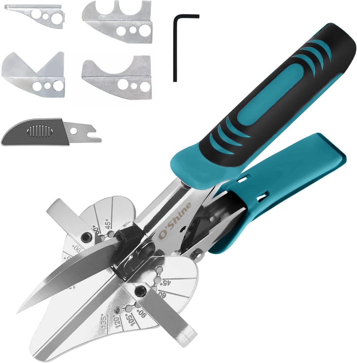 Mitre scharen 45-135 graden - inclusief 4 verwisselbare aanzetten - perfect voor plinten en PVC buizen - O'Shine