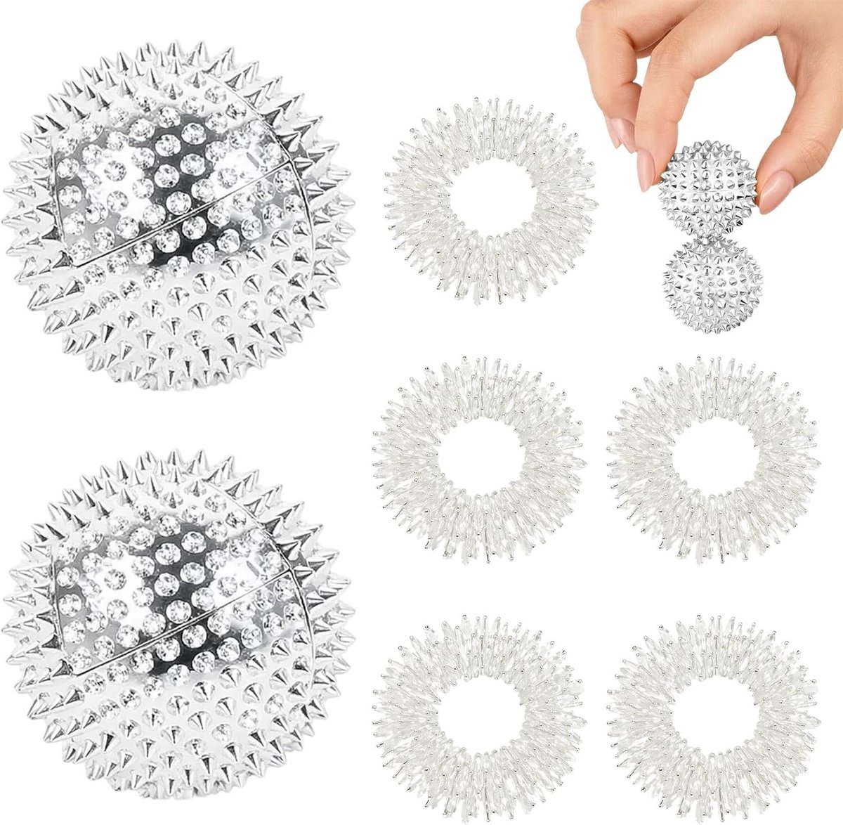 Prikkelbal - Zilver - 3,2 x 3,2 x 3,2 cm - Metalen Massagebal met Magneten - Voor Handen en Lichaam