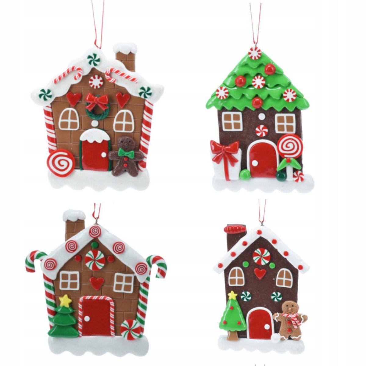 4x Kersthuisjes Decoratie Set - Hangende Kerstboom Versiering