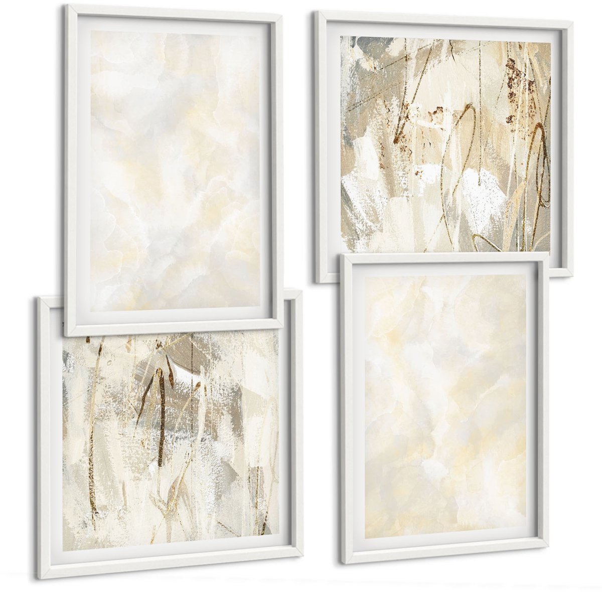 Tulup 4-Delige Schilderij Set - Heldere texturen, penseelstreken en design. - 40x40 en 40x60 - Stijlvolle Muurdecoratie - Slaapkamer - Wanddecoratie