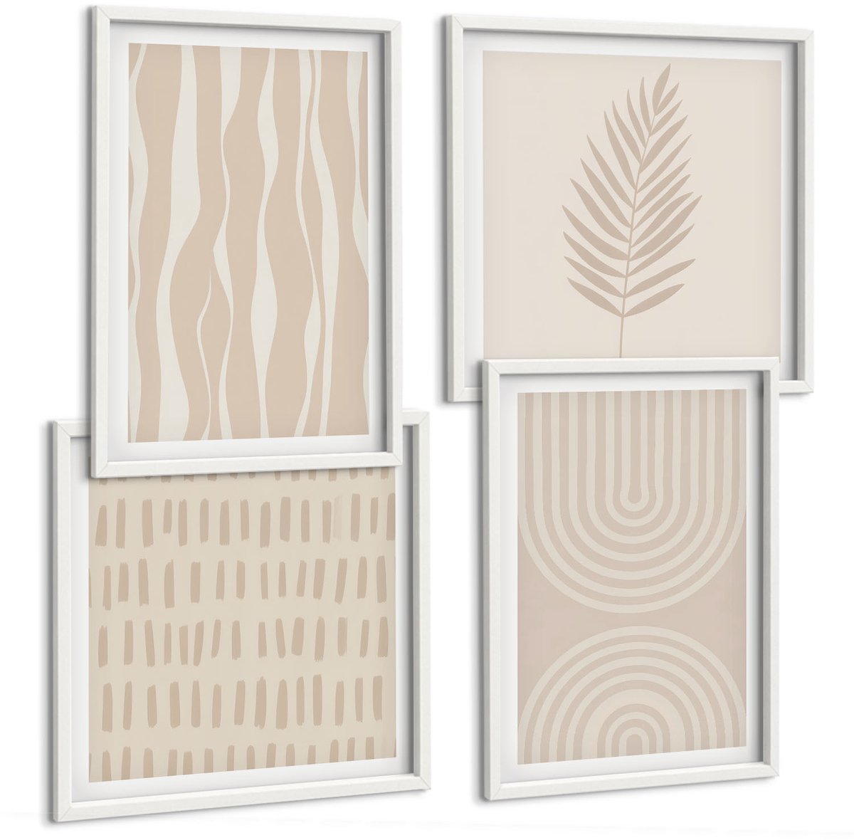 Tulup 4-Delige Schilderij Set - Patronen in beigetinten met plantmotieven - 40x40 en 40x60 - Stijlvolle Muurdecoratie - Slaapkamer - Decoratieve Schilderijen