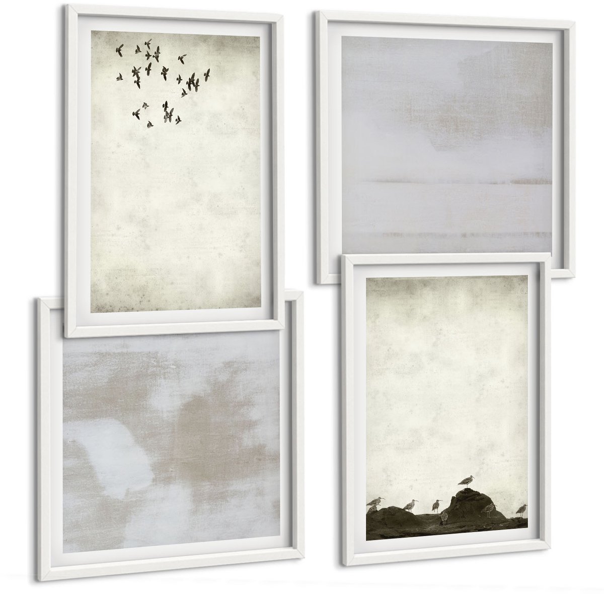 Tulup 4-Delige Schilderij Set - Vliegende zwerm vogels, industriële texturen - 40x40 en 40x60 - Schilderijen Set - Wanddecoratie - Woonkamer