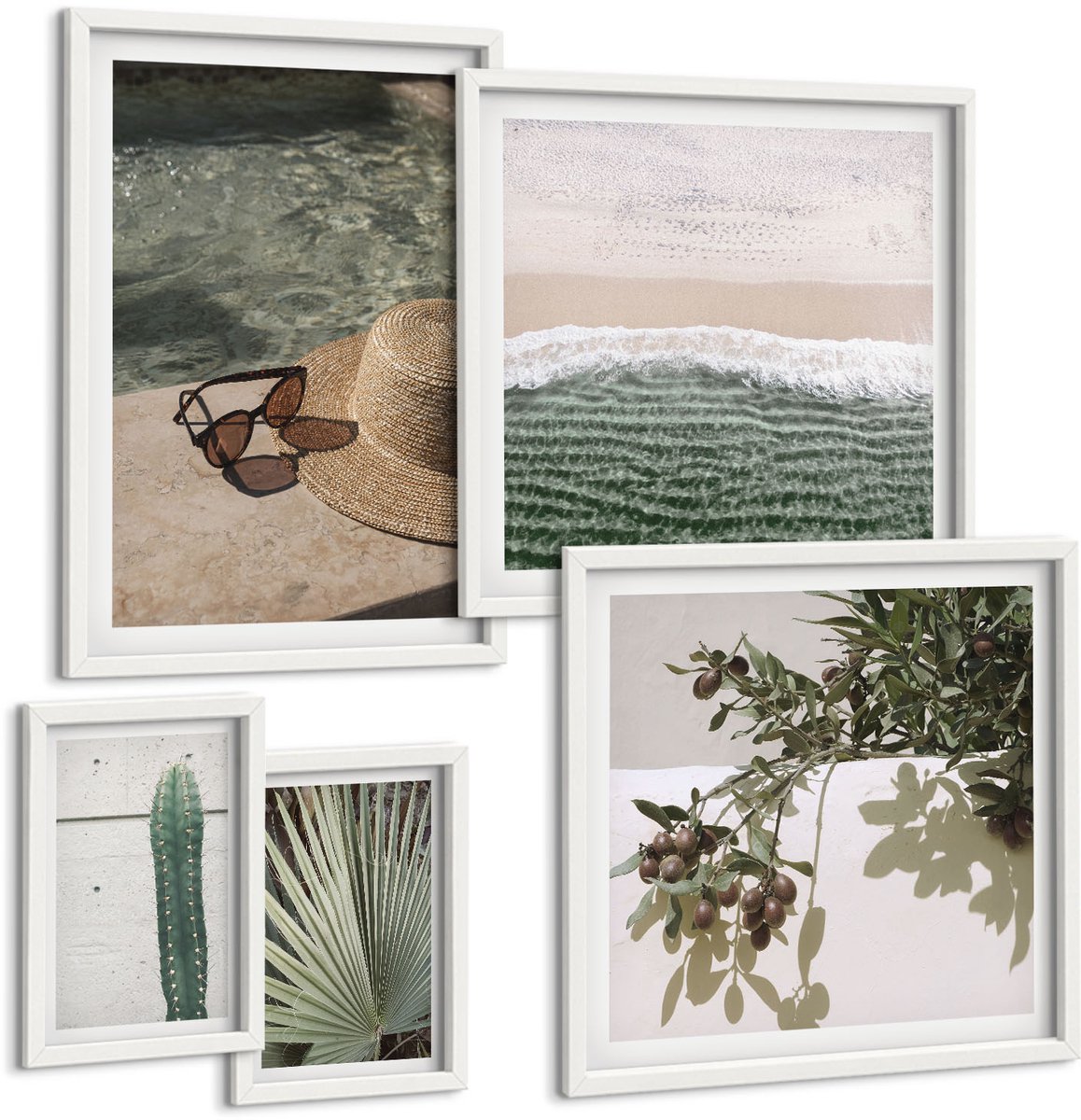 Tulup 4-Delige Schilderij Set - Zomerse accenten met planten en ontspanning aan het water - 50 x 50 cm, 20 x 30 cm en 40 x 60 cm - Wanddecoratie - Moderne Interieurdecoratie - Woonkamer Decoratie