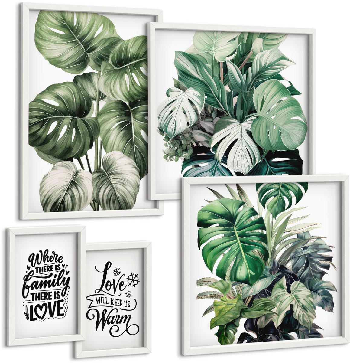 Tulup 4-Delige Schilderij Set - Boho bloemenmotieven met inspirerende citaten - 50 x 50 cm, 20 x 30 cm en 40 x 60 cm - Wanddecoratie - Woonkamer Decoratie - Moderne Wanddecoratie