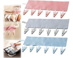 3 stuks Wasdroger with 6 Clips - Sokkendroger - Camping Wasdroger - Opvouwbare cliphangers - voor sokken, beha's, lingerie, kleding - kunststof - 34x16cm