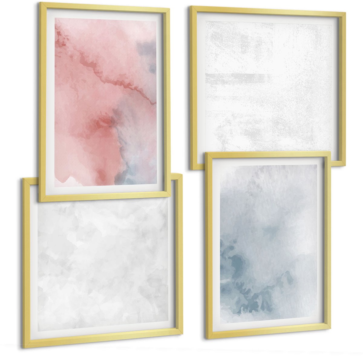 TULUP 4-Delige Schilderij Set - Pastelkleurige aquarelverf op canvas met kleurrijke texturen - 40 x 40 cm en 40 x 60 cm - Decoratieve Muurdecoratie - Slaapkamer - Interieur Decoratie Gouden lijst
