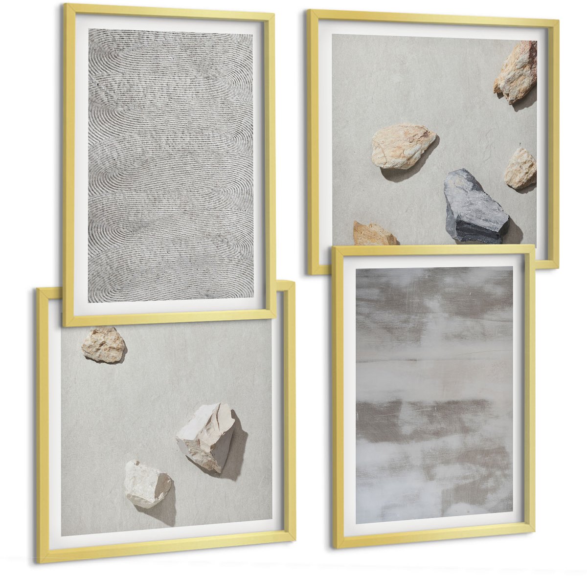 TULUP 4-Delige Schilderij Set - Moderne textuurstructuren in een minimalistische stijl. - 40 x 40 cm en 40 x 60 cm - Wanddecoratie - Muurdecoratie - Moderne Interieurdecoratie - Moderne Wanddecoratie Gouden lijst