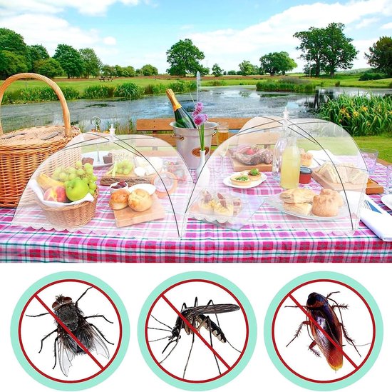 2 Stuks - Voedsel hoezen - Voedselhoezen opvouwbaar - Voedselkap vierkant - Wit voedselhoezen van gaas - 43 x 43 CM - beschermt eten tegen vliegen en insecten - geschikt voor thuis, picknick, barbecue en tuinfeest — afbeelding 4
