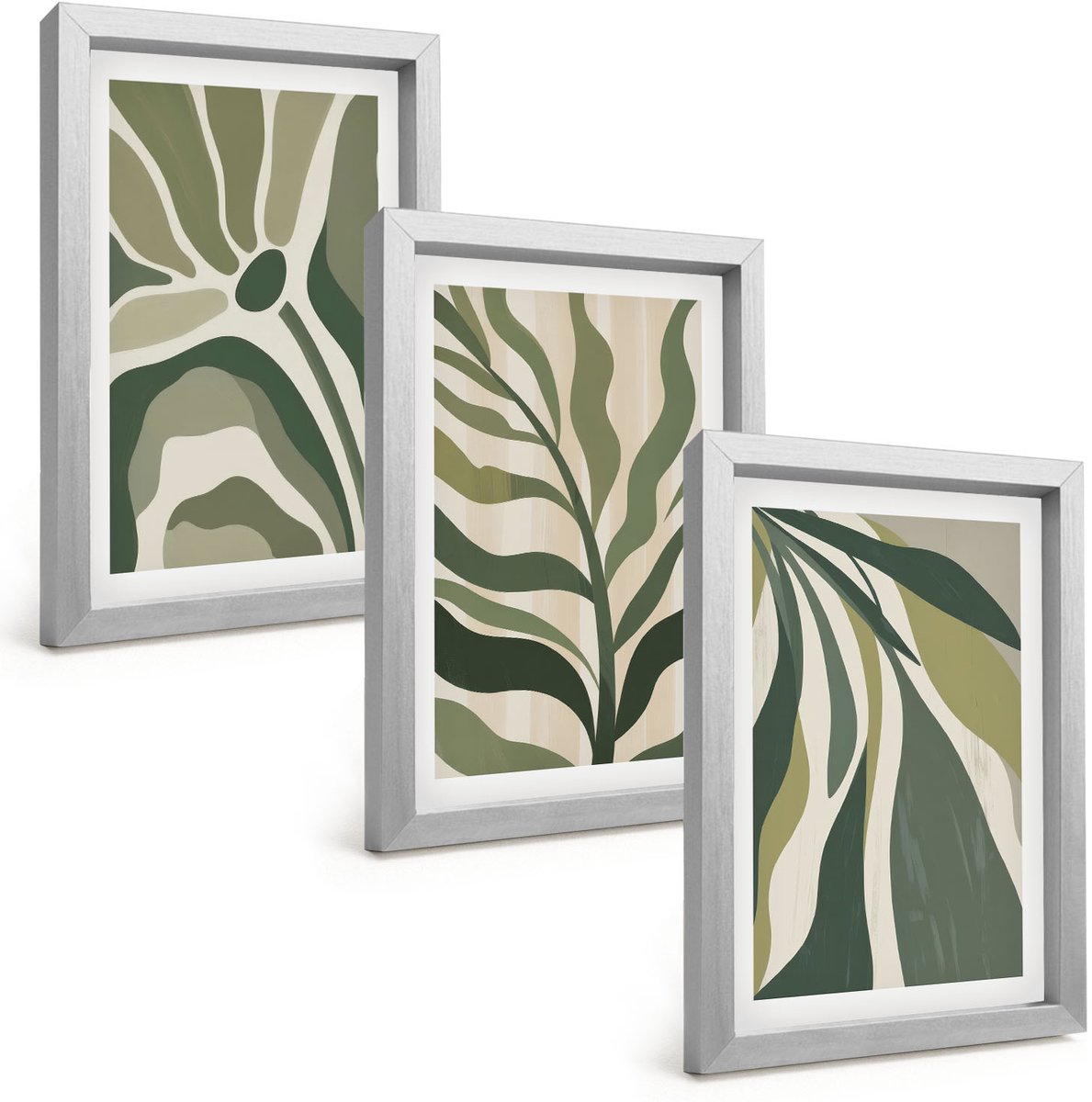 Tulup 4-Delige Schilderij Set - Geschilderde illustraties van bladeren in verschillende tinten groen. - 20 x 30 cm - Decoratieve Schilderijen - Wanddecoratie - Hal - Woonkamer Decoratie