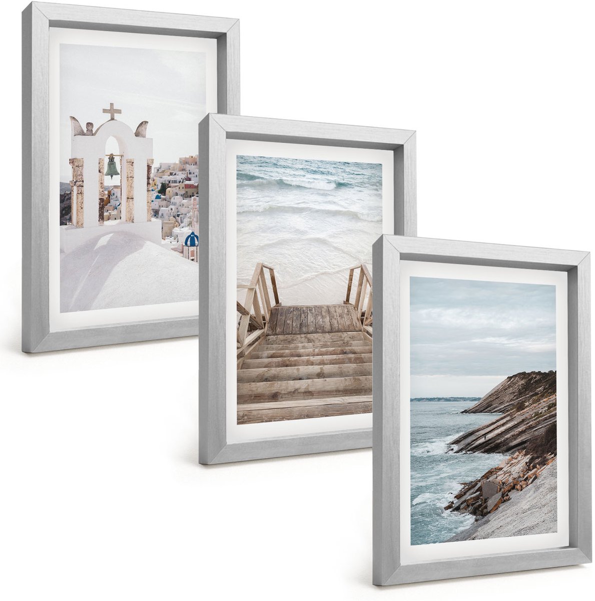 Tulup 4-Delige Schilderij Set - Uitzicht op de zee en de architectuur van Santorini tegen de hemel. - 20 x 30 cm - Wanddecoratie - Moderne Interieurdecoratie - Muurdecoratie