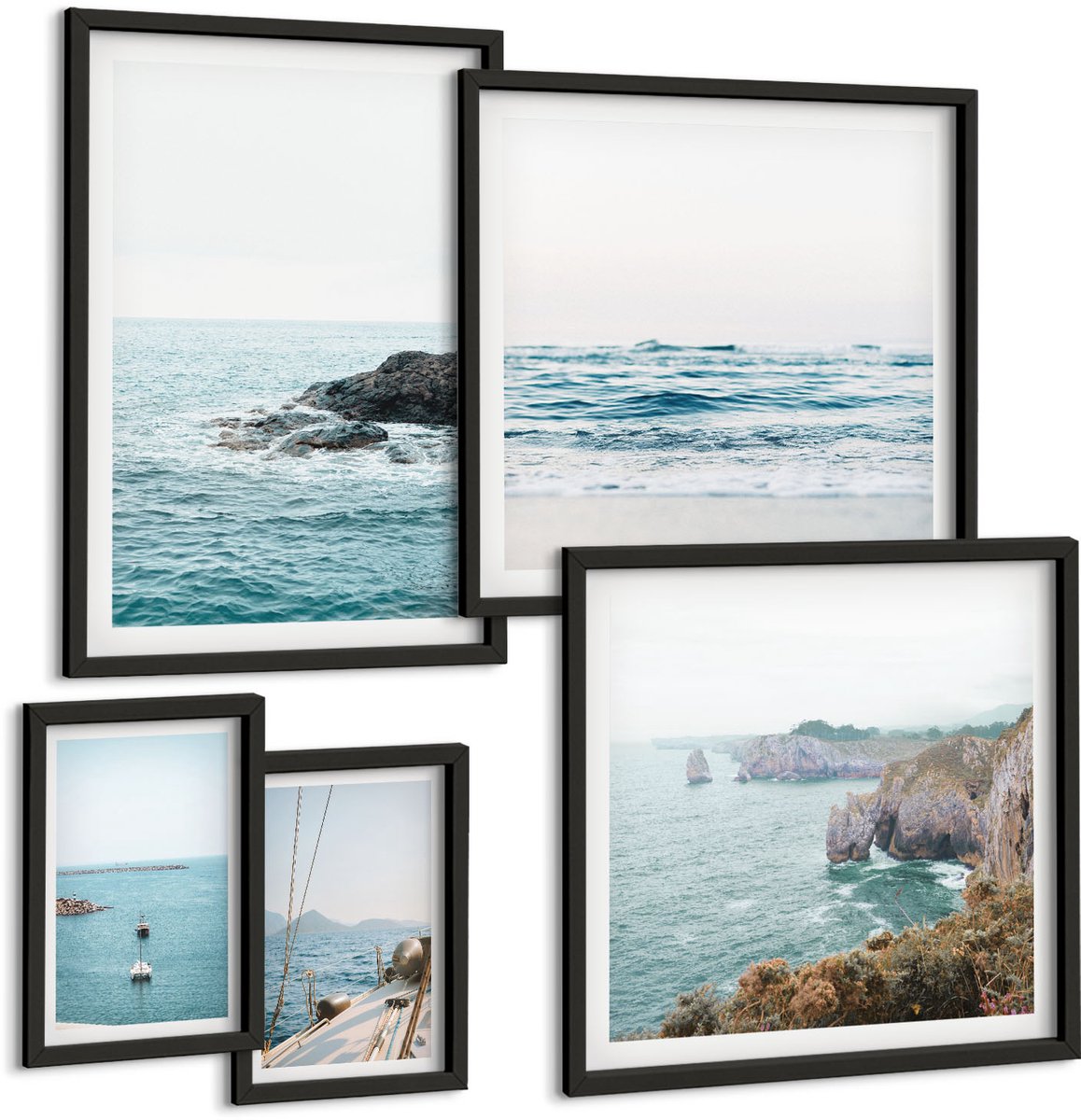Tulup 4-Delige Schilderij Set - Rustig uitzicht op zee met stranden en kliffen - 50 x 50 cm, 20 x 30 cm en 40 x 60 cm - Wanddecoratie - Woonkamer Decoratie - Decoratieve Schilderijen