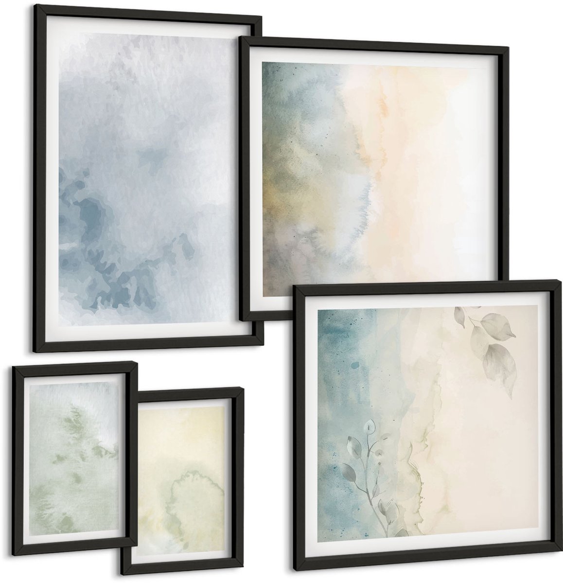 Tulup 4-Delige Schilderij Set - Pastelkleurige aquarelverf op canvastextuur - 50 x 50 cm, 20 x 30 cm en 40 x 60 cm - Wanddecoratie - Schilderijen Set - Interieur - Muurdecoratie