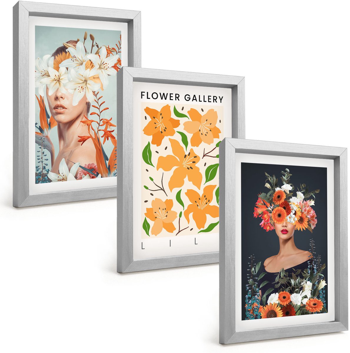 Tulup 4-Delige Schilderij Set - Bloemenportretten met kleurrijke boeketten en bladeren - 20 x 30 cm - Muurdecoratie - Schilderijen Set - Woonkamer - Woonkamer Decoratie