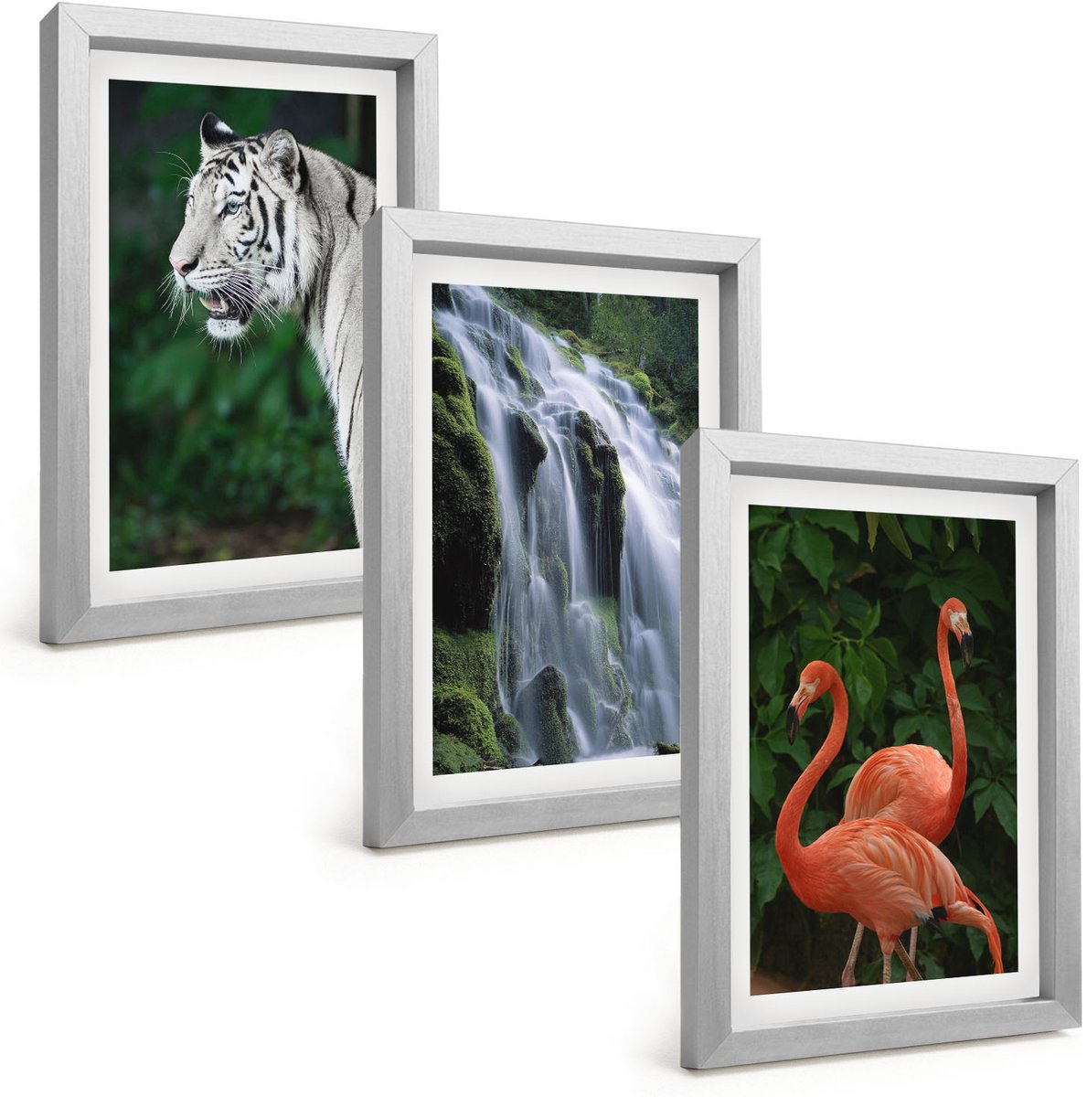 Tulup 4-Delige Schilderij Set - Tijgerwaterval en roze flamingo's in de natuur - 20 x 30 cm - Decoratieve Muurdecoratie - Slaapkamer - Moderne Wanddecoratie