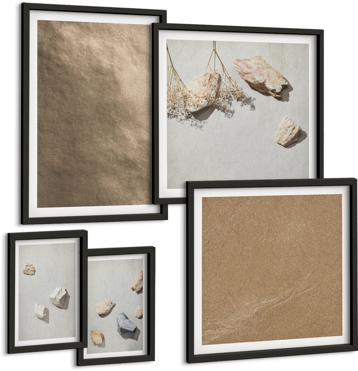 Tulup 4-Delige Schilderij Set - Strandstenen, natuurlijke structuren - 50 x 50 cm, 20 x 30 cm en 40 x 60 cm - Stijlvolle Muurdecoratie - Kantoor