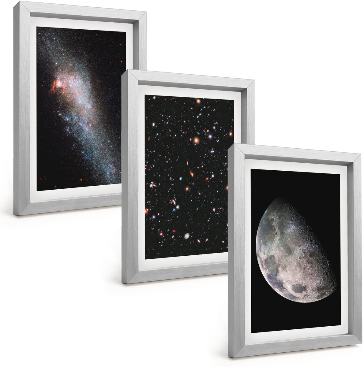 Tulup 4-Delige Schilderij Set - Ruimte, Melkweg, Sterren en Volle Maan - 20 x 30 cm - Decoratieve Schilderijen - Woonkamer - Interieur - Moderne Wanddecoratie