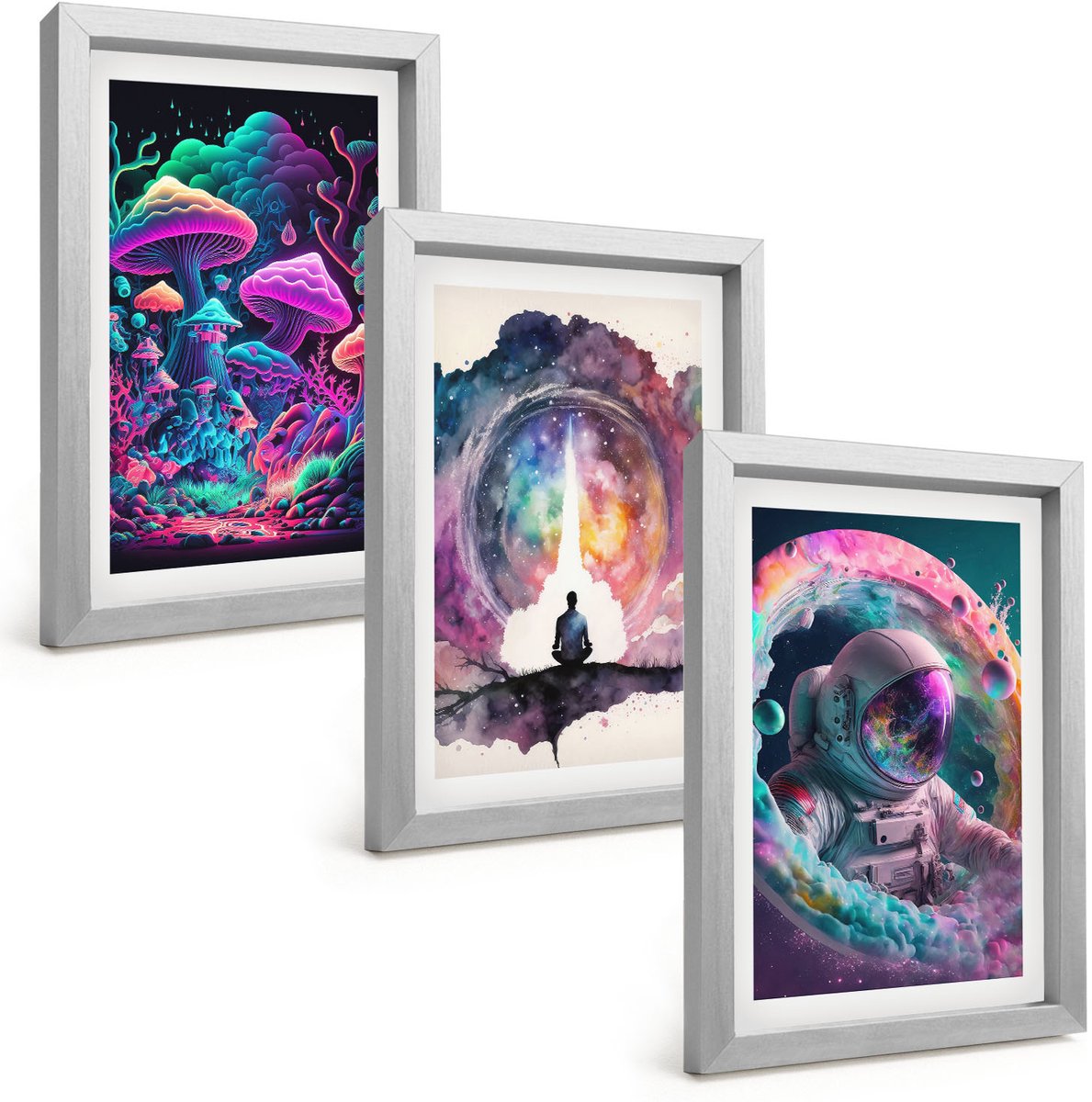Tulup 4-Delige Schilderij Set - Kleurrijke fantasiekunstillustraties - 20 x 30 cm - Stijlvolle Muurdecoratie - Slaapkamer - Decoratieve Schilderijen