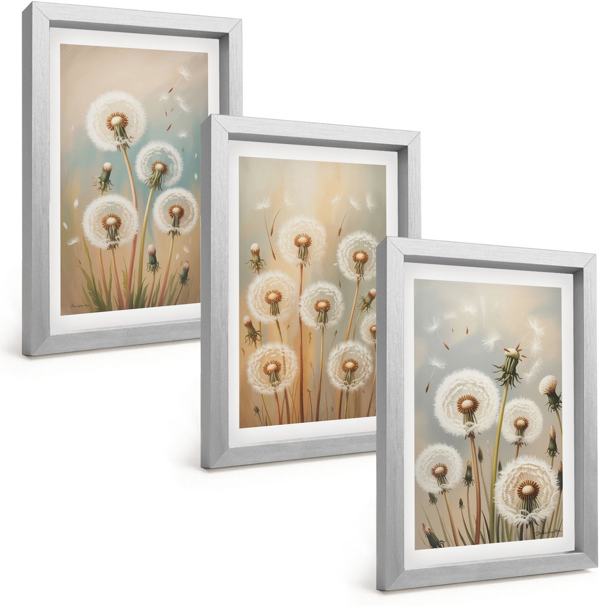 Tulup 4-Delige Schilderij Set - Paardenbloemen op een pastelkleurige achtergrond - 20 x 30 cm - Moderne Wanddecoratie - Slaapkamer