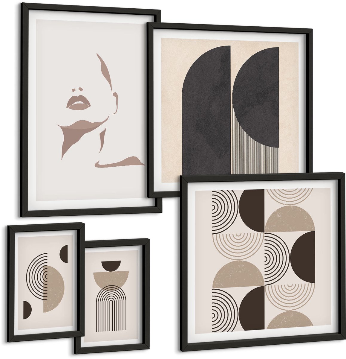 Tulup 4-Delige Schilderij Set - Stijlvolle minimalistische portretten en geometrische patronen - 50 x 50 cm, 20 x 30 cm en 40 x 60 cm - Stijlvolle Muurdecoratie - Slaapkamer - Decoratieve Schilderijen