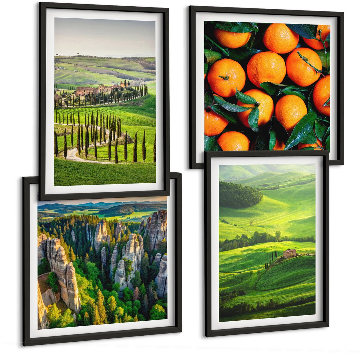 Tulup 4-Delige Schilderij Set - Italiaans plattelandslandschap met sinaasappelbomen en natuur - 40 x 40 cm en 40 x 60 cm - Wanddecoratie - Woonkamer Decoratie - Interieur Decoratie
