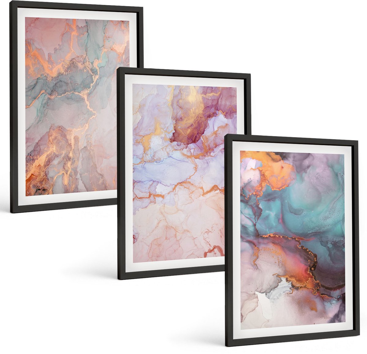 Tulup 4-Delige Schilderij Set - Abstracte patronen in pastelkleuren met accenten - 40 x 60 cm - Stijlvolle Muurdecoratie - Kantoor - Wanddecoratie