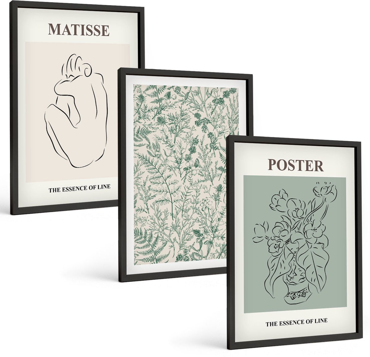 Tulup 4-Delige Schilderij Set - Lijnen en plantmotieven in een minimalistische stijl. - 40 x 60 cm - Wanddecoratie - Muurdecoratie - Moderne Interieurdecoratie - Interieur Decoratie