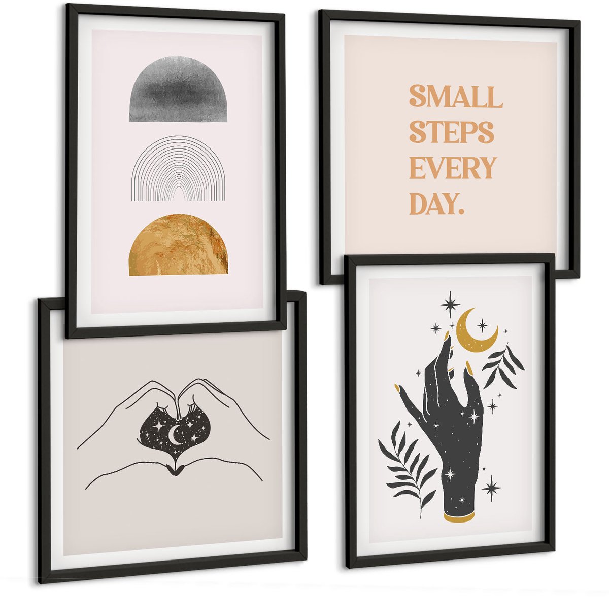 Tulup 4-Delige Schilderij Set - Minimalistische esthetiek, boho-illustraties - 40 x 40 cm en 40 x 60 cm - Decoratieve Schilderijen - Wanddecoratie - Hal