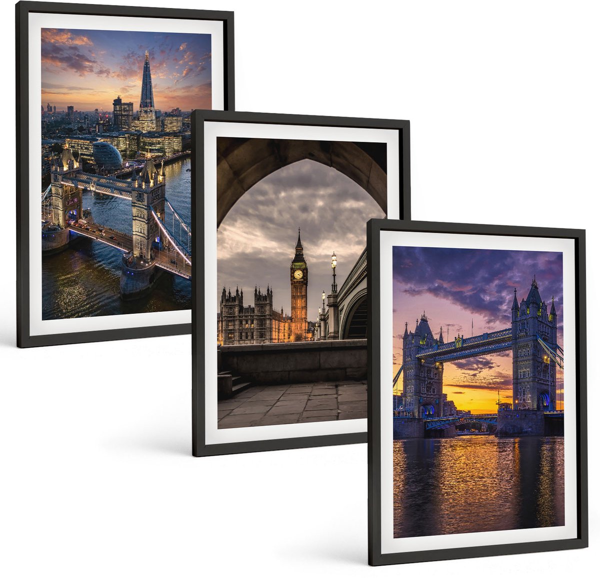 Tulup 4-Delige Schilderij Set - Stadsgezichten met bruggen en klokkentorens - 40 x 60 cm - Muurdecoratie - Wanddecoratie - Hal