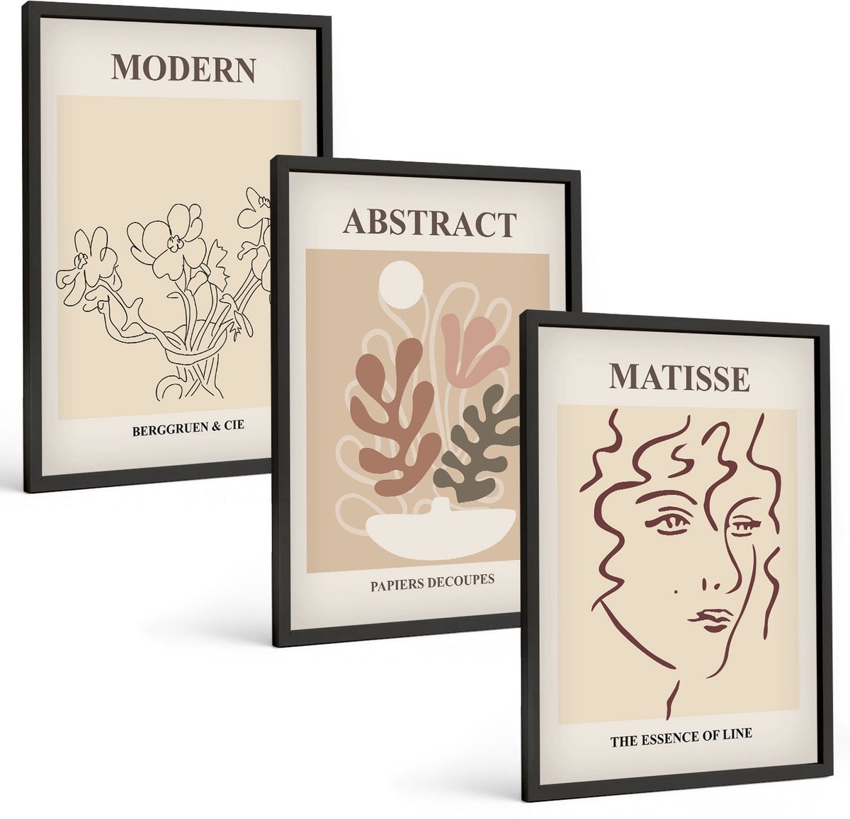 Tulup 4-Delige Schilderij Set - Plantenmotieven en lijnen in een moderne stijl - 40 x 60 cm - Muurdecoratie - Interieur Decoratie - Woonkamer Decoratie