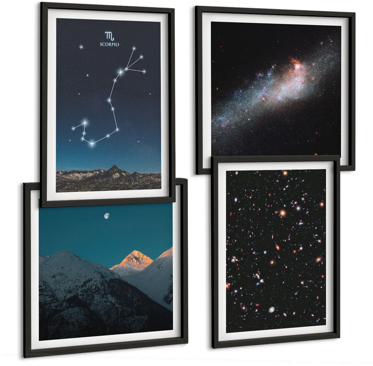 Tulup 4-Delige Schilderij Set - Kosmische landschappen van de sterrenstelsels en het sterrenbeeld Schorpioen - 40 x 40 cm en 40 x 60 cm - Wanddecoratie - Schilderijen Set - Kantoor - Moderne Wanddecoratie