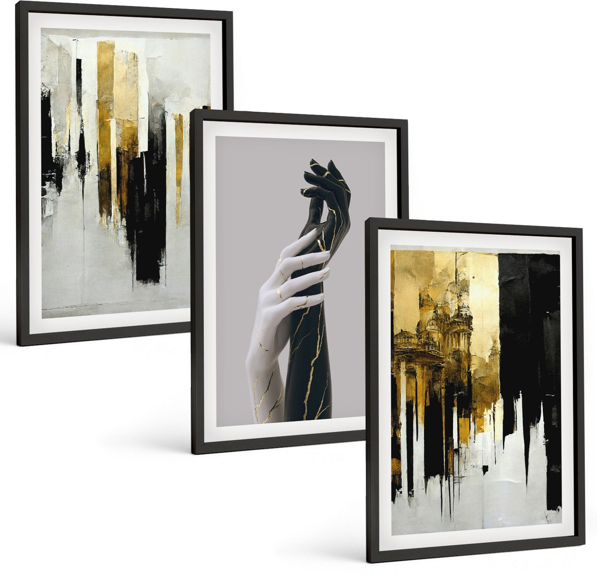 Tulup 4-Delige Schilderij Set - Abstracte schilderpatronen en twee handen - 40 x 60 cm - Moderne Wanddecoratie - Woonkamer - Decoratieve Schilderijen