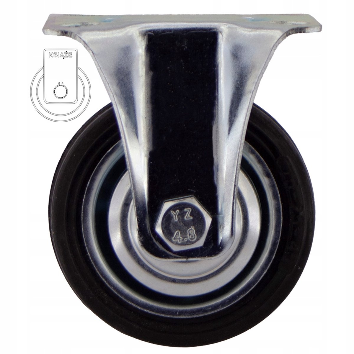 Zwenkwiel 75mm met plaat, 50kg draagvermogen, metaal/rubber