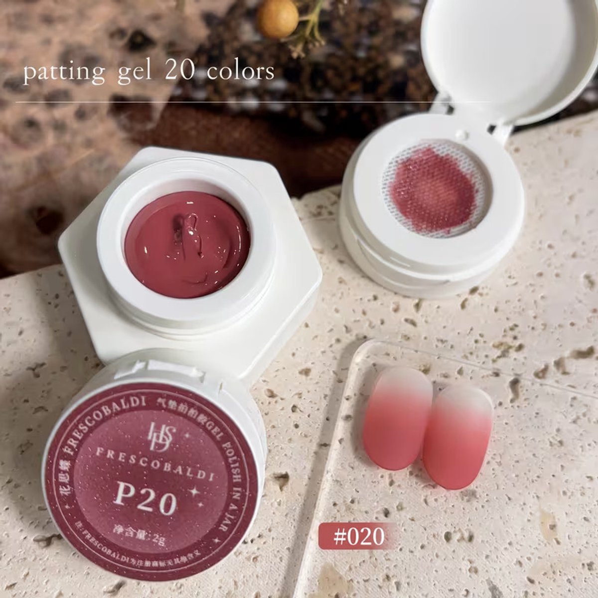 Bordeauxroze Patting Gel 2g – FRESCOBALDI Air Cushion Gel voor Ombre, Gradient & Nail Art
