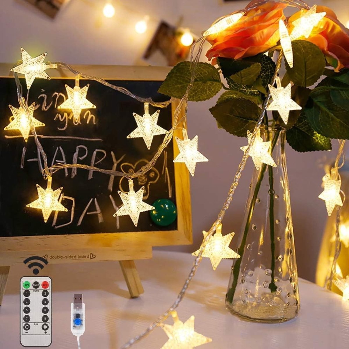 Led-lichtsnoer - Warmwit - 10 m - Met Afstandsbediening en 8 Modi - Voor Feestjes en Stemming