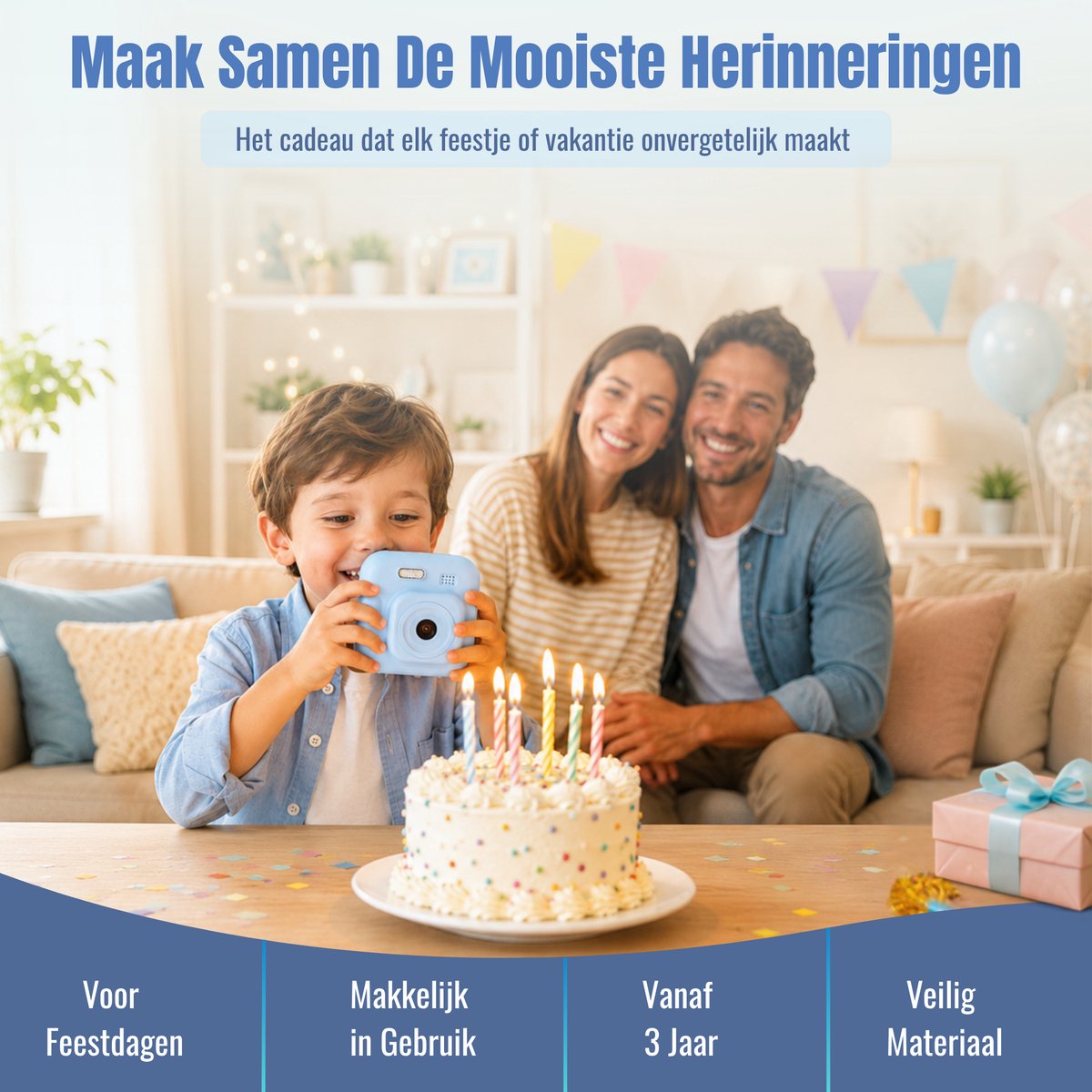 Impressora Térmica - Grote Kindercamera met foto printer - Digitale Camera Kinderen - Instant camera - Kinderfototoestel - SpeelgoedCamera - Mini printer - 48MP - Inclusief Cameratas + 4 papierrollen + 32GB sd kaart - Blauw — cadeau in Spellen & Speelgoed - foto 4