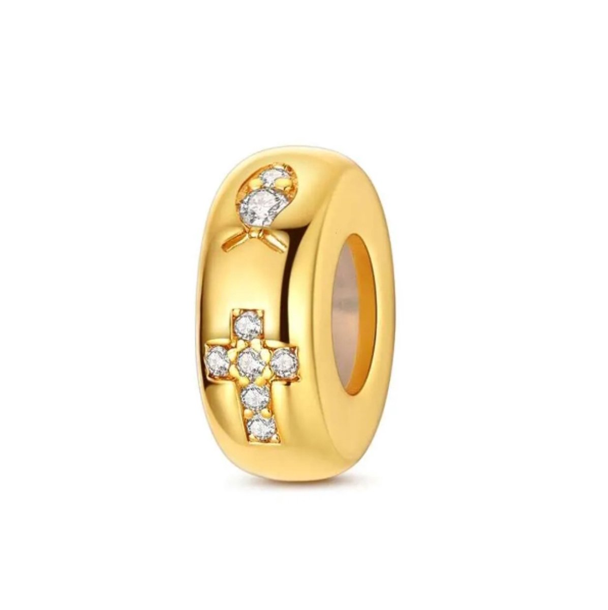 Fler® | Bedel | Past op populaire bedelarmbanden (standaard - 3mm) | Kruis Stopper Bedel | Hangbedel Charm | 925 sterling zilver | Transparante zirkonia | Valentijnsdag Cadeau | Sinterklaas kado | Kerstcadeau | Verjaardagsgeschenk | Vriendschap