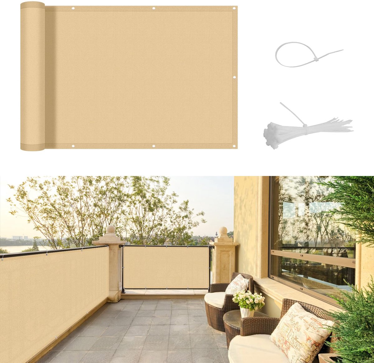 SUNNY GUARD Balkonscherm 100x500cm Waterdicht Balkonafdekking Inkijkbescherming Ondoorzichtig Balkonomranding Met - ShopVlot