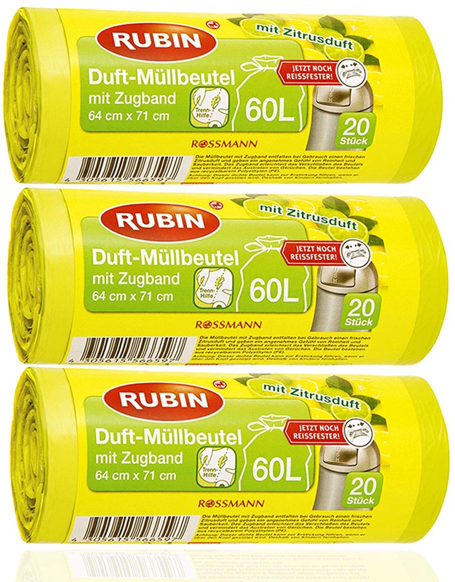 Vuilniszakken 60 liter - frisse citrusgeur - 60 stuks - ideaal voor huishouden en kantoor - ShopVlot